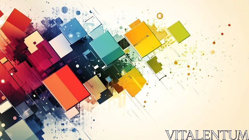 Vibrant geometric abstract art with colorful cubes and dynamic splashes.
