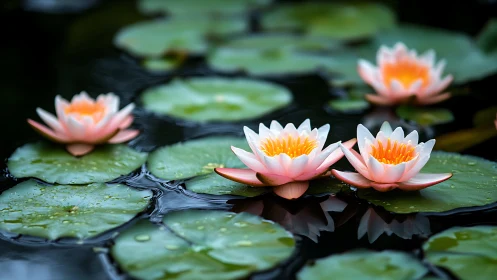 Serene Water Lilies Floating in a Tranquil Garden Pond