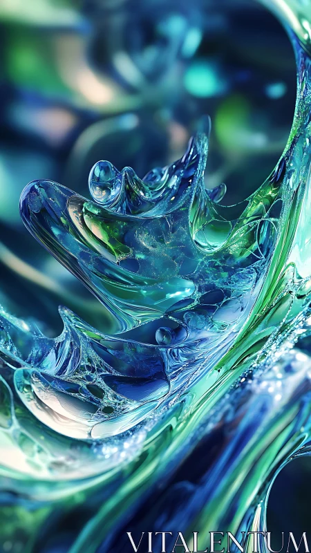 Liquid glass waves twist in luminous blue and green motion