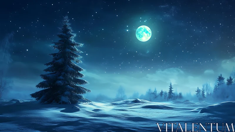 Moonlit winter silence hums softly above the glimmering snow