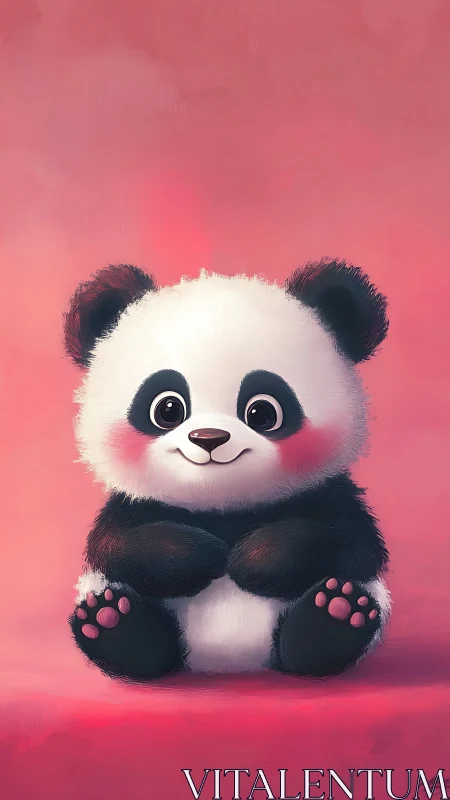 Cartoon panda sits centered on smooth pink gradient background