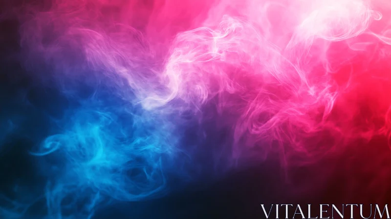 Colorful swirling blue and pink smoke cloud on dark backdrop.