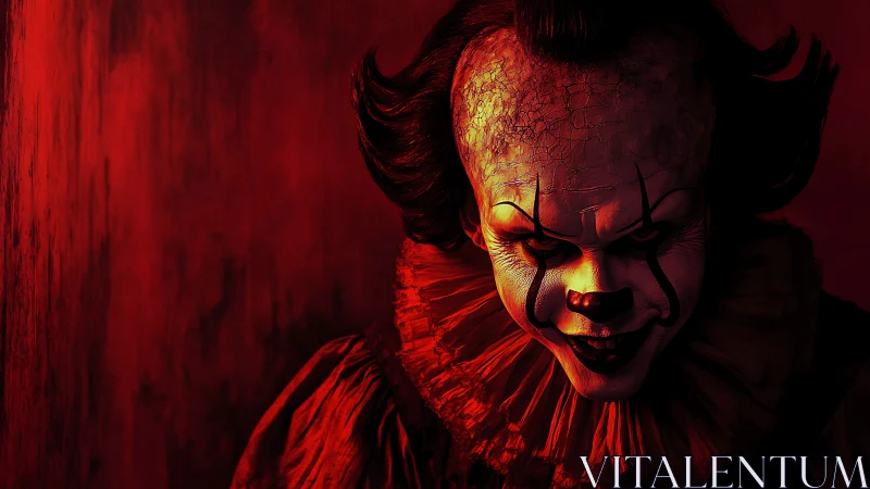 Sinister clown portrait emerges from deep red shadows