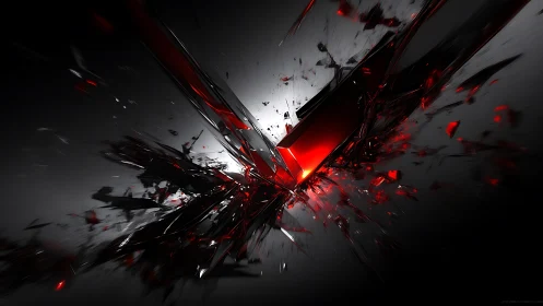 Angular red shard explodes through dark void in 3D space