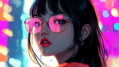 Neon city portrait uses reflective pink lenses and rim lighting