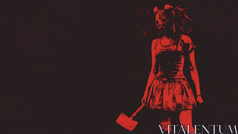 Shadowy masked girl strides forward with bold crimson energy