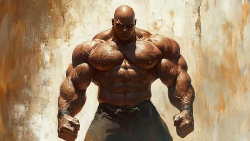 Colossal strength poised in a storm of painted light.