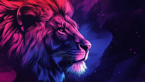 Neon-gradient lion profile rendered in high-contrast digital painting