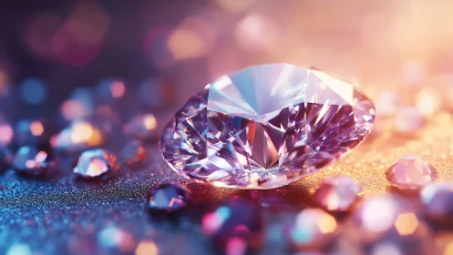 Glimmering diamond in dreamy pastel light and soft sparkle.