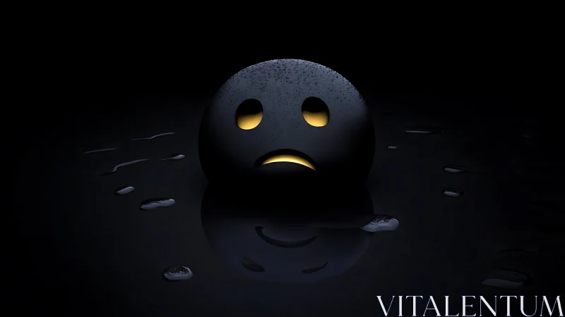 3D melancholic emoticon sphere in minimal low-key lighting.