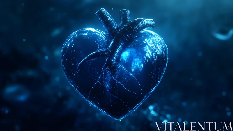Futuristic glowing blue human heart in digital art style.