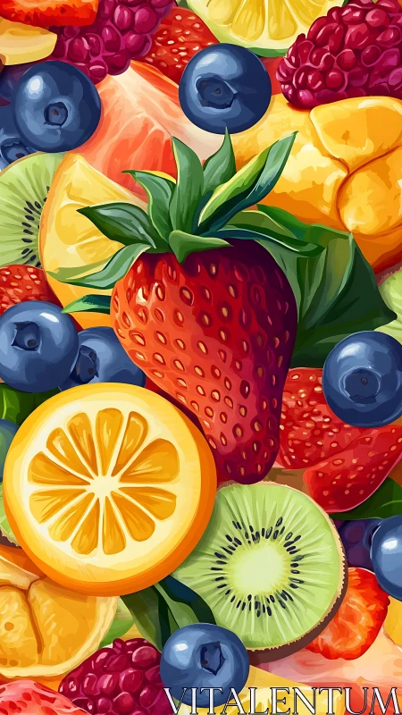 High-saturation digital painting of assorted sliced fruits.