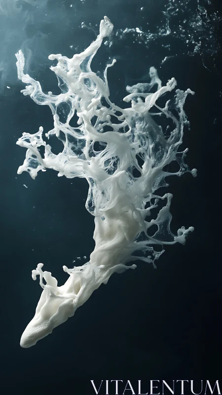 Milk plume transforming into abstract underwater sculpture.
