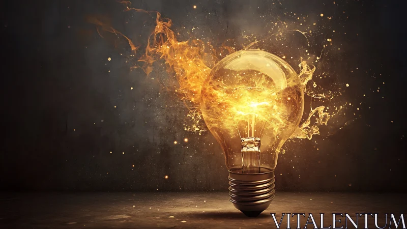 Exploding lightbulb ignites fiery burst of creative energy