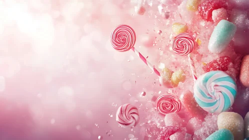 Whimsical Candy Kingdom with Spiraling Lollipops and Sugared Sweets.