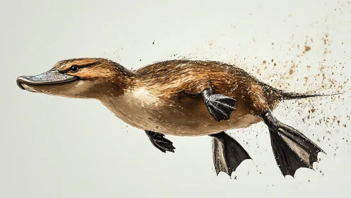 Side profile digital rendering of a swimming platypus.