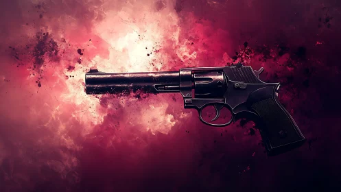 Midnight revolver drifts through a storm of crimson smoke