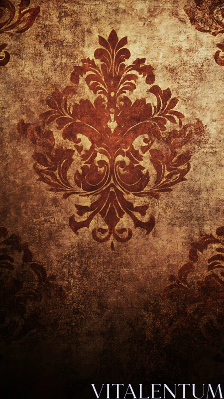 Vintage damask ornament on distressed brown texture.