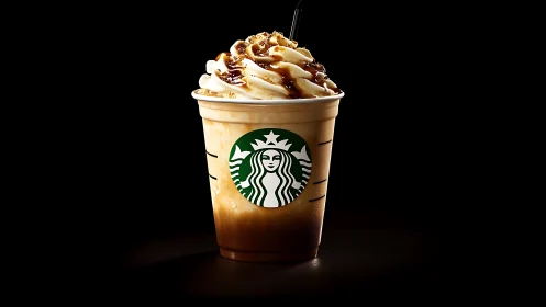 Caramel crown of whipped waves dazzles over iced coffee