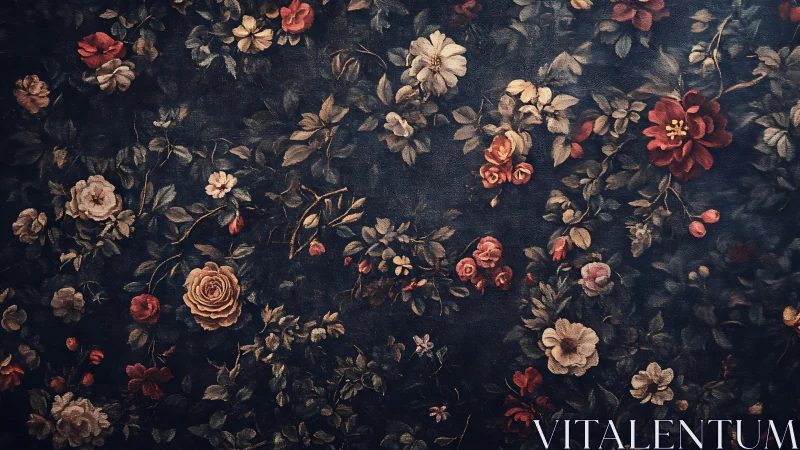 Botanical Floral Pattern on Dark Background Surface