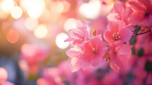 Blooming Pink Flowers Dancing in Warm Sunlight.