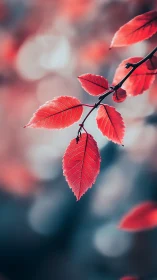 Macro study of red autumn leaves with shallow depth of field