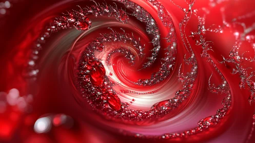 Red spiral fractal with reflective highlights and gradients.
