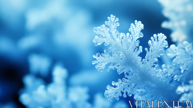 Macro crystalline snowflake in cool monochrome focus study.