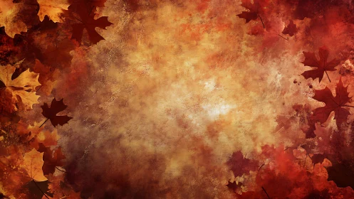 Textured autumn foliage border with warm abstract center.