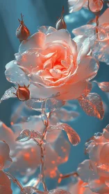 Crystalline Rose Bloom with Frost Accumulation and Warm Backlighting.