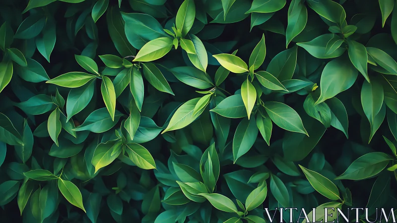 Dense cluster of green leaves in rich natural light.