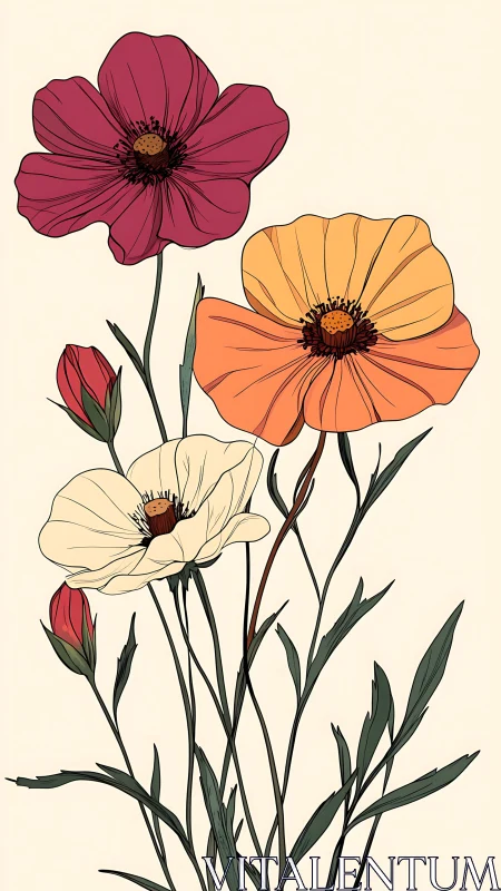 Three Cosmeas Waltz: A Garden's Ink-Lined Romance.