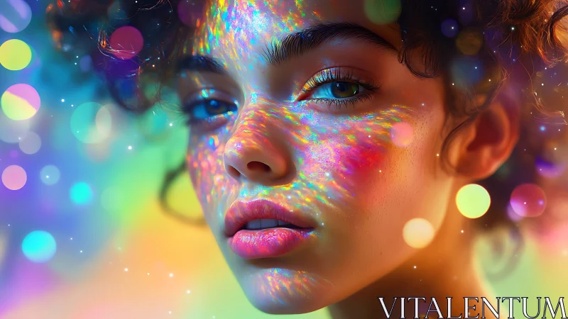 Prismatic light dances across a dreamy, iridescent portrait.