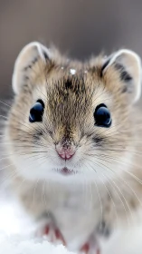 Snow-bright mouse portrait with glossy midnight eyes. Period.