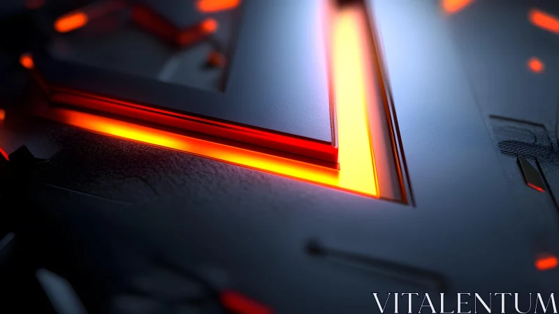 Futuristic glowing geometric shape with neon orange highlights.