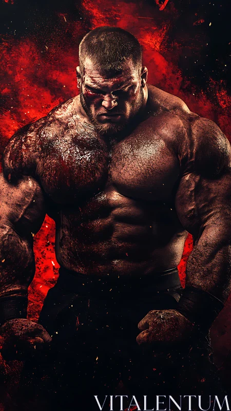 Scarred titan breathes molten fury in a storm of red