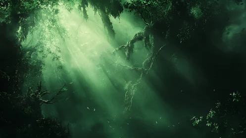 Enchanted Forest Canopy with Golden God Rays.