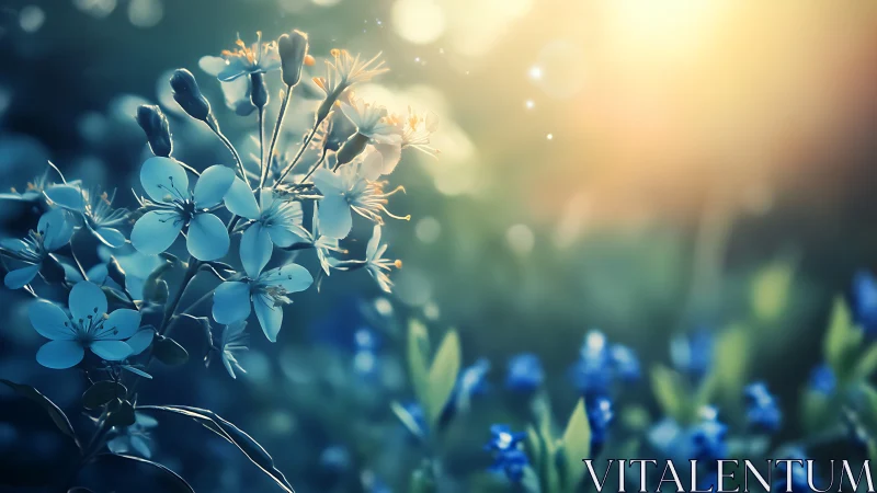 Blue Flowers Glowing in Morning Light.