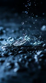 Water droplet splash captured in dramatic low-key lighting.