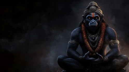 Mystic gorilla sage sits in calm power against dark shadows