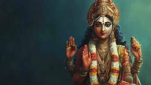 Ornate Hindu goddess portrait rendered in luminous digital painting