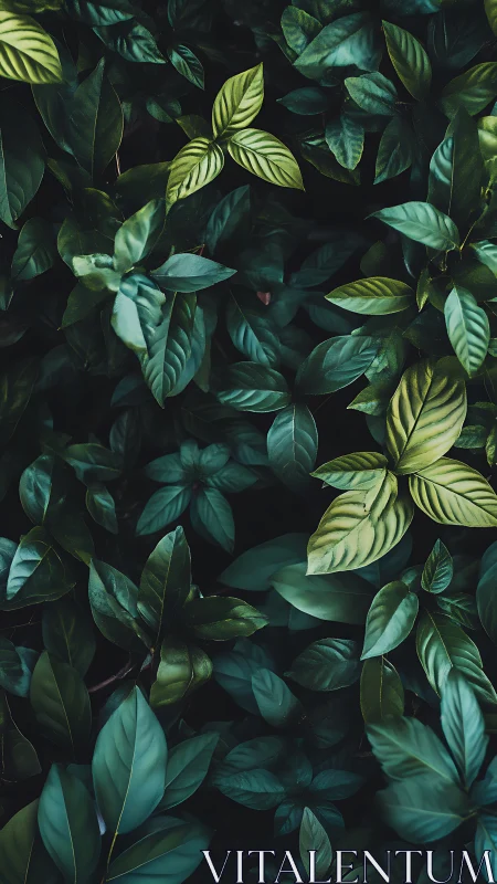 Moody close-up of green foliage with striped leaves.