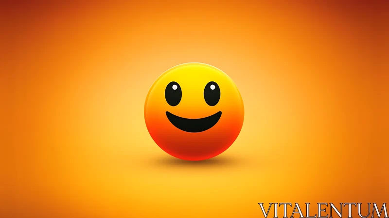 3D glossy smiley icon on radiant orange gradient field.