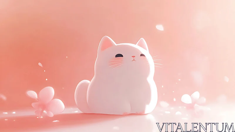 Plump Fortune Cat Dreams Beneath Coral Skies Forever