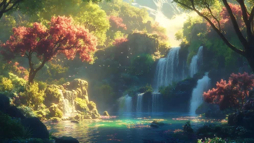 Whispering cascades in a dream-bright secret valley pool.