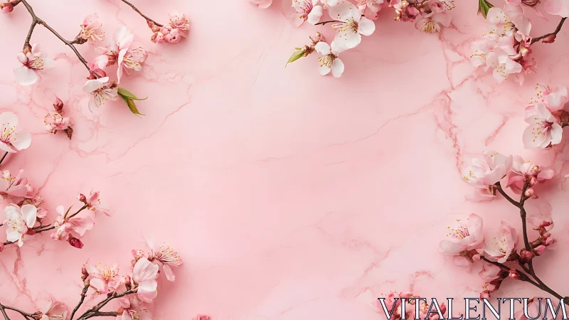Pink flowering branches arranged on textured background