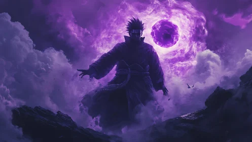 Shadowed shinobi channeling volatile violet singularity.