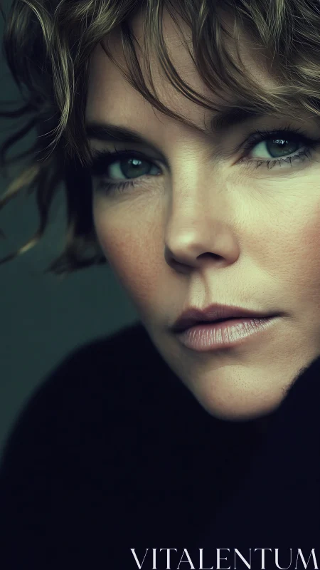 Close‑cropped portrait shows detailed face with soft lighting