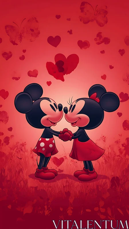 Mickey and Minnie Mouse in Love Valentine's Day Illustration.