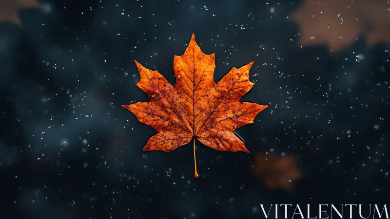 Macro view of orange maple leaf against dark bokeh background